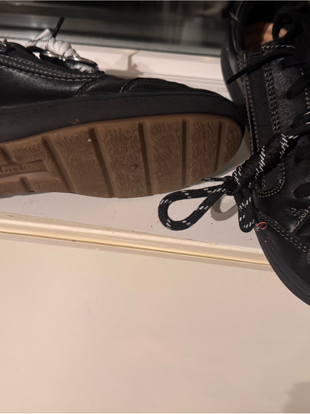 Clarks Black Leather Sneakers with Brown Gum Outsole